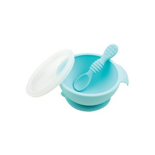 BUMKiNS 寶寶白金矽膠餐碗組 耐熱溫度-40°C~+175°C 3件式餐具組, 水藍色, 1組