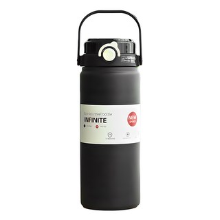 316不鏽鋼 彈蓋雙飲水壺 自帶提手 雙飲口, 黑色, 1.2L, 1個