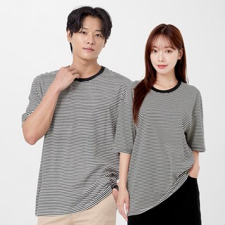 CARET 寬鬆條紋短袖T恤, 黑色