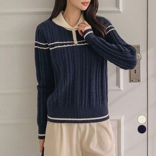afinar 女款撞色彼得潘領套頭針織衫