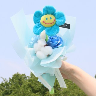 MORIANN 微笑花玩偶造型花束, 藍色, 1把