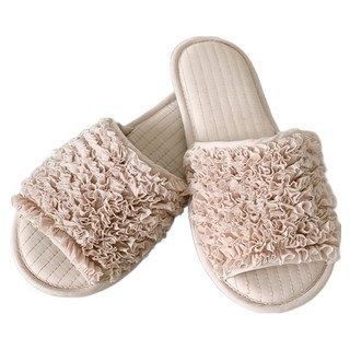 TIERRA 荷葉邊純棉室內拖鞋, 1雙, 米色