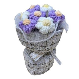 Yamiley 小香風迷你針織泡芙花束 紫 設計精巧 方便擺設於桌面或任何小空間, 1入