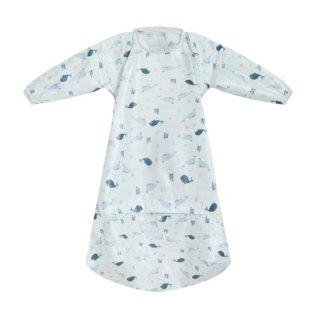 Baby Claw 嬰兒食品防水圍兜長袖拉鍊型, 鯨藍, 1件, 1個