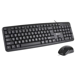 infotec 英富達 KM101 USB有線鍵盤滑鼠組 104鍵 防潑水設計 含可調式腳架 1000 DPI滑鼠, General type (Full-size), Black