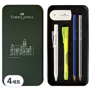 FABER-CASTELL 輝柏 書寫工具 握感自動鉛筆 禮品文具組, 4套, 椰奶 + 隨機出貨