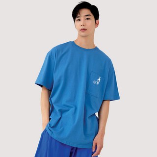 L.LAMO ELAMO 人形logo口袋寬鬆短袖T恤, 空軍藍