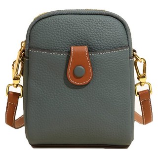 真皮頭層牛皮撞色雙拉鍊女士肩背包單肩包小包女包 卡其/黑色/奶咖/金棕/象牙白, 長14 x 高18 x 厚8.5cm, 海藍色