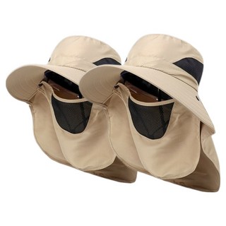 Tiger Pavilion 虎閣 戶外防紫外線遮陽釣魚登山帽 2件組, 卡其色