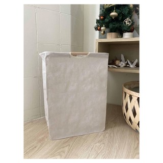 木把手洗衣籃 內層防水塗層 可折疊收納, 日系棉麻, 大