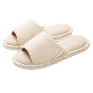 I Love Home 條紋亞麻室內拖鞋, 米色, 1雙