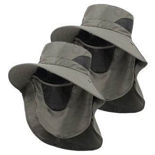 Tiger Pavilion 虎閣 戶外防紫外線遮陽釣魚登山帽 2件組, 軍綠色