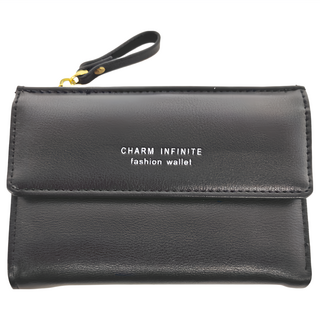 韓版馬卡龍大容量小短夾 PU皮夾 質感黑, 12.5 x 9 x 2cm, 1個