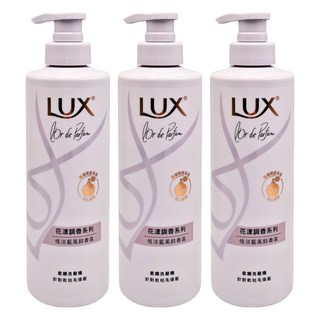 LUX 麗仕 花漾調香系列 柔順洗髮精 恬淡藍風鈴香氛 含4D玻尿酸 72小時持久香氛 針對乾枯毛燥髮, 470g, 3瓶