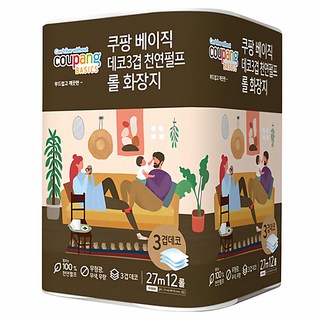 Coupang Basics Deco 3層捲筒衛生紙, 27m 12捲 1包