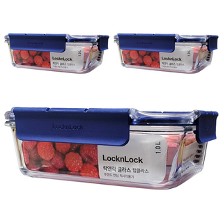 LocknLock 樂扣樂扣 頂級透明耐熱玻璃保鮮盒, 3個, 1000ml