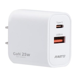RASTO 25W 氮化鎵智能PD + QC3.0 快速充電器 RB54, 1個, 白色