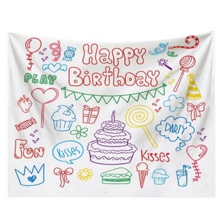 薄款生日掛布 Happy Birthday, 手繪風 多色