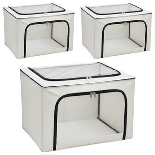 樂邦 雙開口PVC鋼架拉鍊大容量可疊加收納箱 100L, 深藍色, 3個