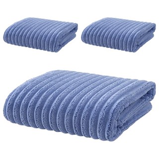 咪咪購物 悅棉 加厚加大親膚雲朵浴巾 313g高密度珊瑚絨 140 x 70cm 深海藍 柔軟吸水速乾, 3條