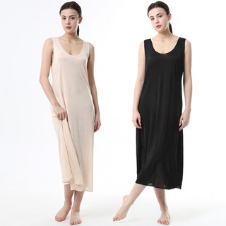 Carry Lucy 人造絲九分長版襯裙連身裙 2件組