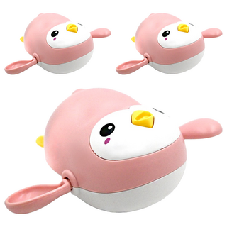 PUKU 藍色企鵝 樂游小企鵝發條玩具 ABS材質 環保耐用 戲水玩具 不用電池, 粉色, 3個