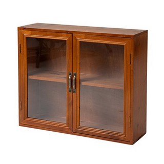 樂嫚妮 復古實木收納雙門櫃 2層 透明玻璃展示櫃, 45.6 x 13.5 x 36.7cm, 單一顏色