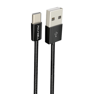 POLYWELL 寶利威爾 Type-A to Type-C PD編織快充線 3A 60W PW15-W45-M954, 2m, 黑色, 1條