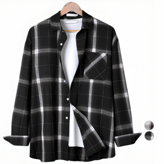 단군 남성용 오버핏 체크 남방 셔츠