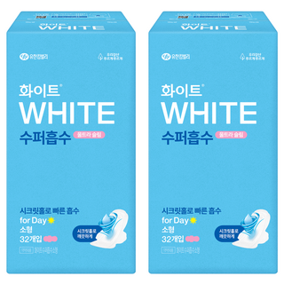 화이트 수퍼흡수 울트라슬림 생리대 날개형, 소형, 32개입, 2개