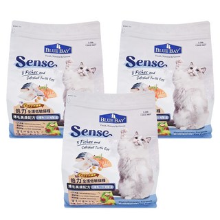 BLUE BAY 倍力 Sense 全護低敏貓飼料, 3種魚+台灣鱉蛋, 皮膚/毛髮, 1.5kg, 3袋