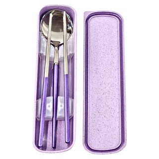 靜音餐具2件組 D184, 湯匙 + 筷子, 紫色, 1組