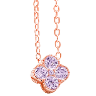 MARIGOLD 美爾朵 幸運守飾5彩能量鋯石玫瑰金幸運草項鍊 925純銀, 45.4cm, 紫色