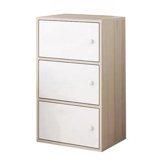 儲藏櫃 密集板 拉絲橡木色+白 DIY商品, 拉絲橡木, 40 x 24 x 78cm, 3格