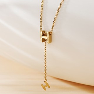 노이드비 여성용 써지컬스틸 더블H 이니셜 체인 목걸이