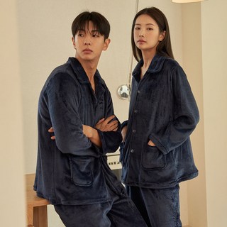 DOSSY 情侶款水貂絨長袖睡衣+長褲套裝 D-9206