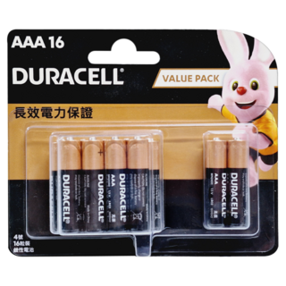 DURACELL 金頂 台灣公司貨 鹼性AAA電池 4號, 16顆, 1組