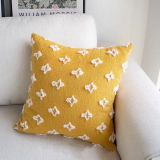 刺繡圖案抱枕套, 黃底白星星 含枕芯, 45 x 45cm