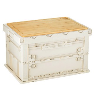 CASAMARU 大容量 75L 露營折疊箱 + 原木上蓋, 1個, 象牙白