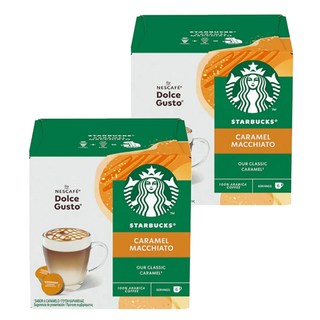 STARBUCKS 星巴克 NESCAFE 雀巢咖啡 Dolce Gusto 多趣酷思 焦糖瑪奇朵咖啡膠囊 咖啡膠囊5.5g 6顆 + 牛奶膠囊15.8g 6顆, 2盒, 21.3g, 12顆