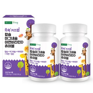 건국유업 쑥쑥 키즈업 칼슘 마그네슘 아연 비타민D 츄어블 180g, 120정, 2개