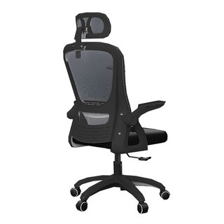 椅子 逍遙 加強版滑輪款+3D頭枕+搖擺 90度旋轉扶手, 黑框 + 黑網, 49cm