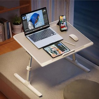 007 庫存小升降桌 可調節桌面 圓潤邊角 雪橇式桌腿, 60 x 40 x 27~40cm, 灰色 + 白色