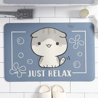 矽藻土軟地墊 Set 2個 腳感舒適 易於摺疊收納 硅藻泥與乳膠發泡層 吸水迅速 保持乾爽 清潔方便 輕鬆打理, 60 x 40cm, 藍底摺耳貓, 1組