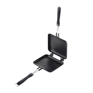 吉川 日本健康熱壓吐司不沾烤模&三明治夾-平面-黑色,35.5cm,1入