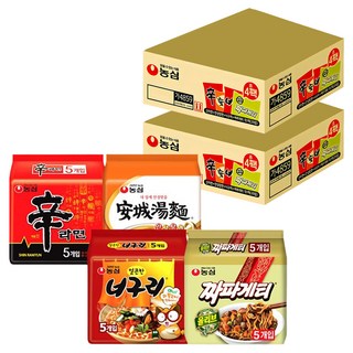 NONGSHIM 農心 辛拉麵 120g+安城湯麵 125g+香辣海鮮味烏龍麵 120g+醡醬風味麵 140g組, 40包