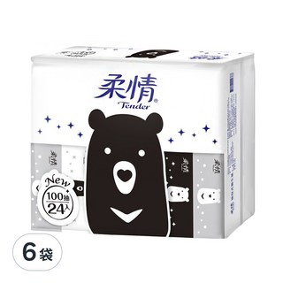 柔情 抽取式衛生紙 熊熊經典款 100抽x24包, 24包, 6袋