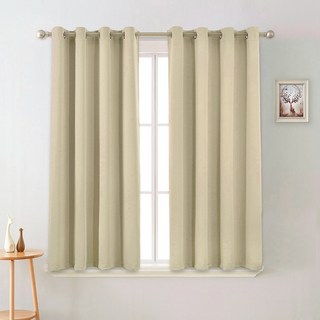 comet 打孔式隔熱遮光窗簾 附窗簾綁帶 2件, 米色