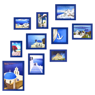 iINDOORS 英倫家居 北歐簡約相框牆10入組 附圖卡10張 + 黏土 + 無痕釘 + 背板掛勾 + 水平儀, 藍色, 10件