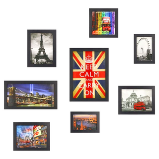 iINDOORS 北歐簡約實木相框牆8入組 黑色 松木壓克力材質, A4 + 6 x 12吋 + 6 x 8吋 + 6 x 6吋 + 4 x 6吋, 8件